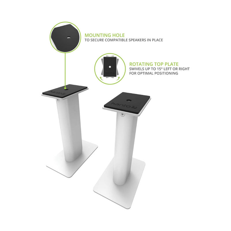 Kanto Audio SP9W Desktop Speaker Stands for Small/Medium Bookshelf Speakers & Compact/Mid-Size 2”-4” Studio Monitors, White (Sold in Pairs) - Image 5