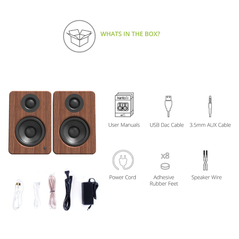 Kanto Audio YU2 Powered Desktop Computer Speakers, Type C and Type G Power Cords, Walnut (Sold in Pairs) - Image 2