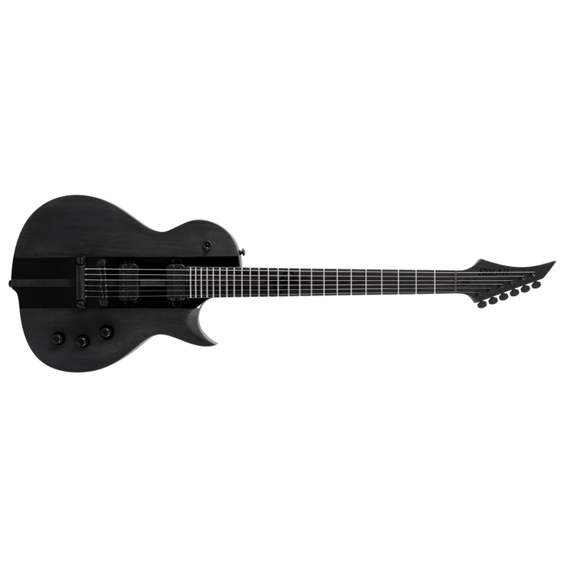 Solar Guitars GC1.6T-RSB Electric Guitar – Black On Black Racing Stripes - Image 1