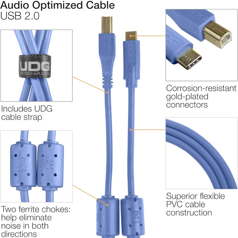 UDG Ultimate Audio Cable USB 2.0 C-B, Light Blue, Straight, 1.5 m - Image 2