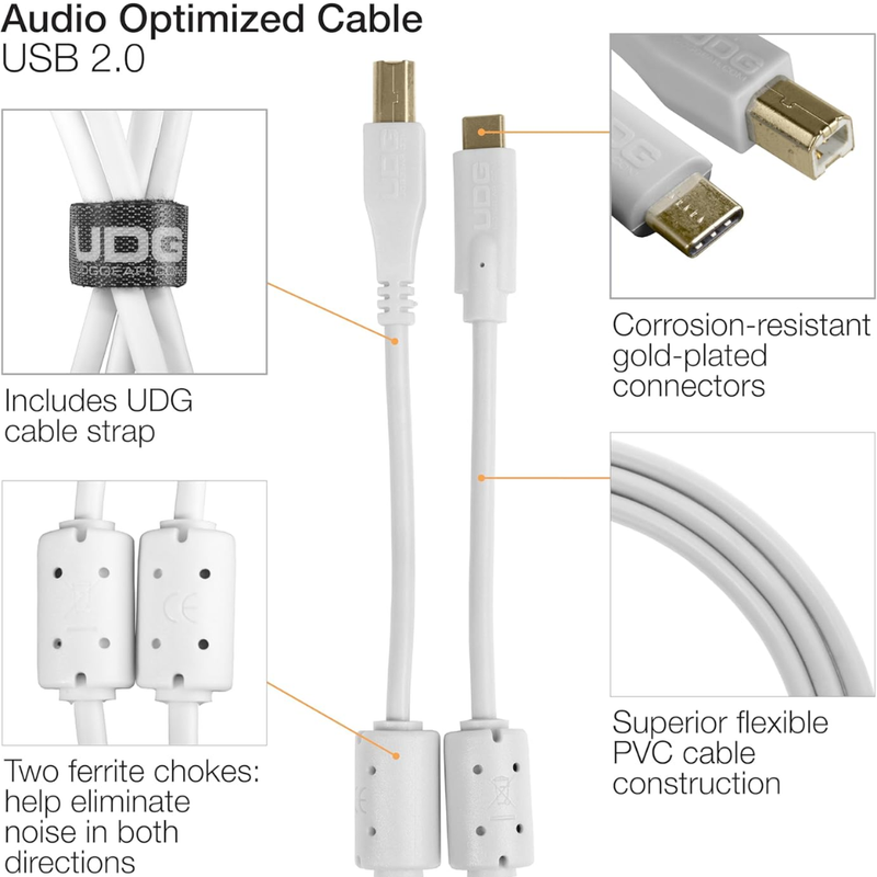 UDG Ultimate Audio Cable USB 2.0 C-B, White, Straight, 1.5 m - Image 2
