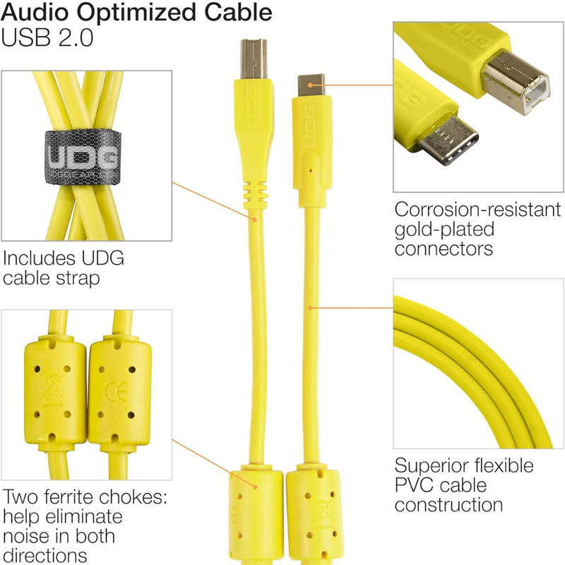 UDG Ultimate Audio Cable USB 2.0 C-B, Yellow, Straight, 1.5 m - Image 3