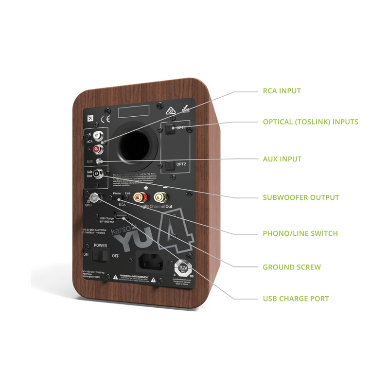 Kanto YU4 Powered Bookshelf Speakers, Walnut (Sold in Pairs) - Image 4