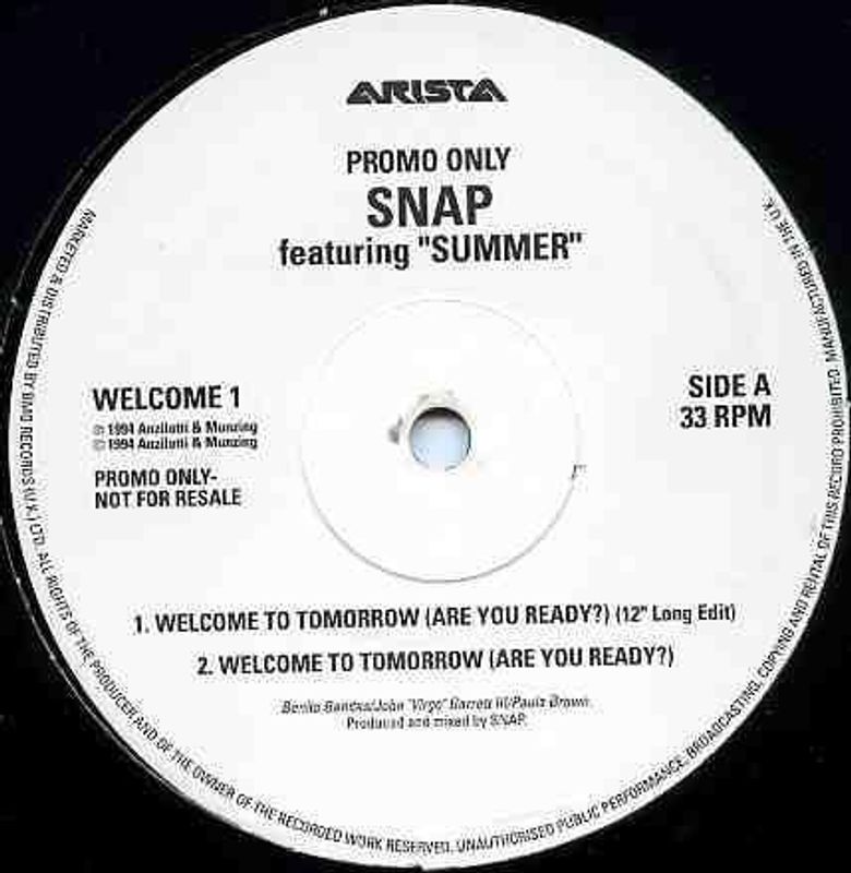 Snap! Welcome To Tomorrow 12"Vinyl (Electronic) - Image 1