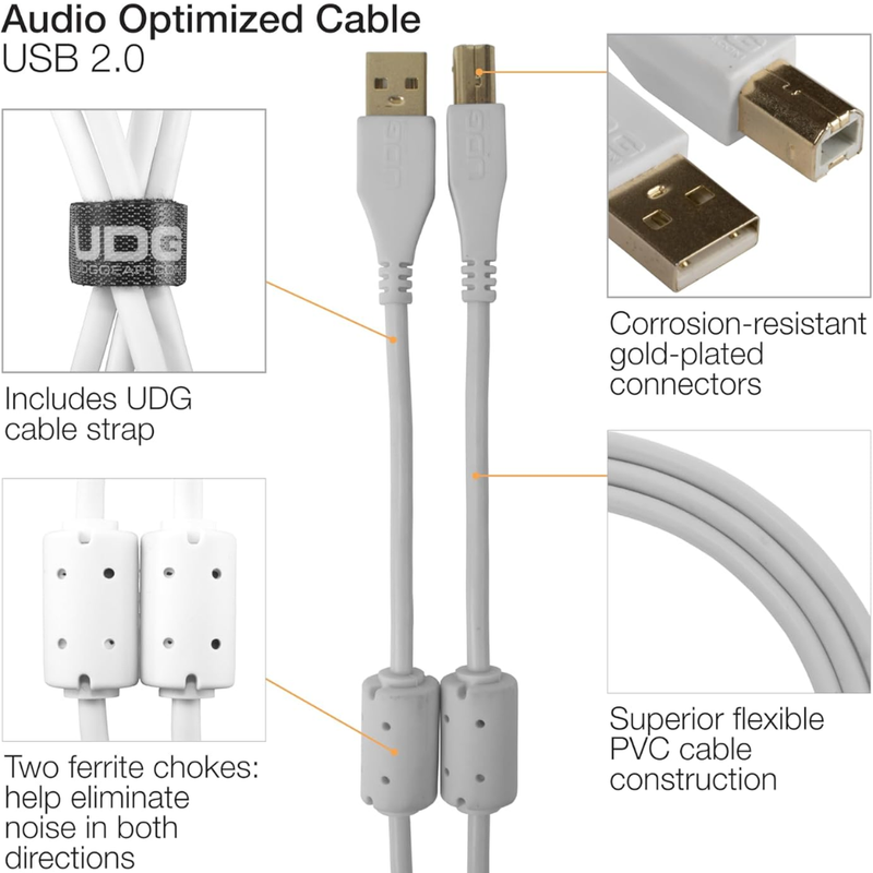 UDG Ultimate Audio Cable USB 2.0 A-B, White, Straight, 3 m - Image 3