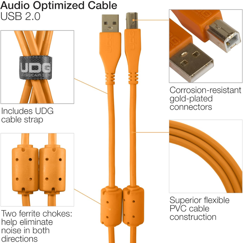 UDG Ultimate Audio Cable USB 2.0 A-B, Orange, Straight, 3 m - Image 2