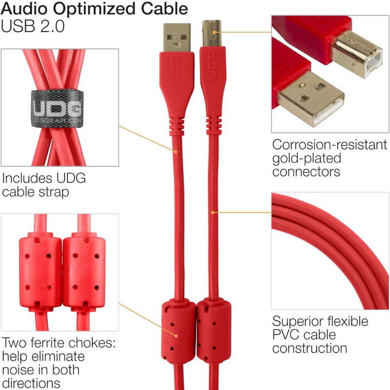 UDG Ultimate Audio Cable USB 2.0 A-B, Red, Straight, 3 m - Image 2