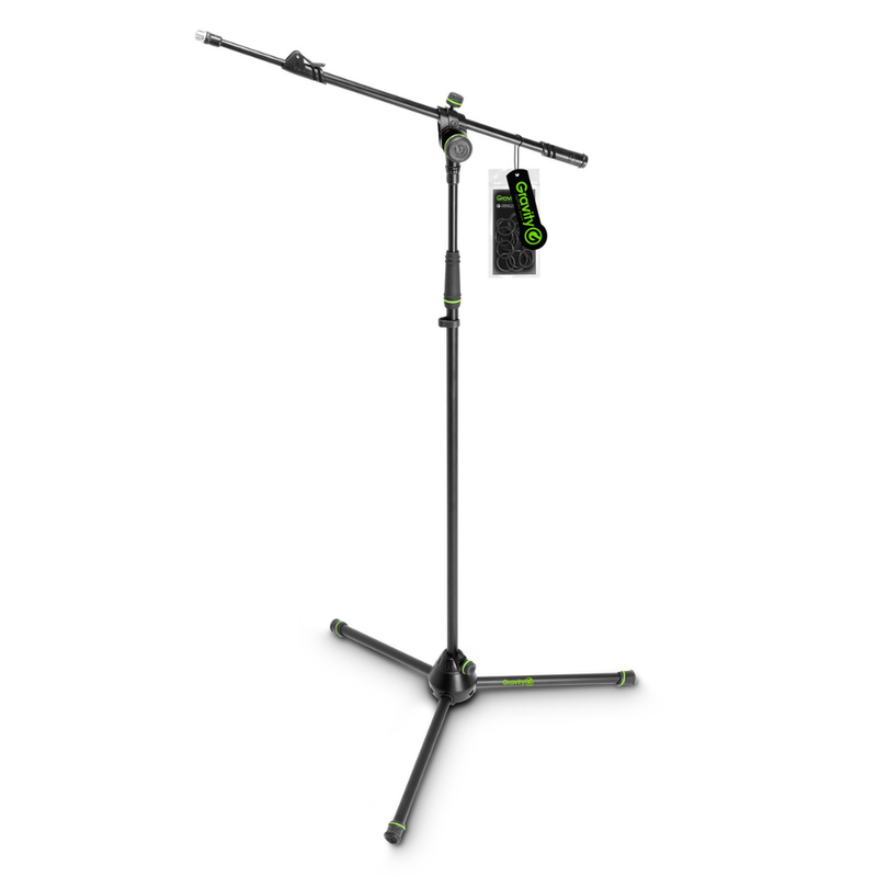 Gravity Microphone Stand with Folding Tripod Base and 2-Point Adjustment Telescoping Boom - Image 1