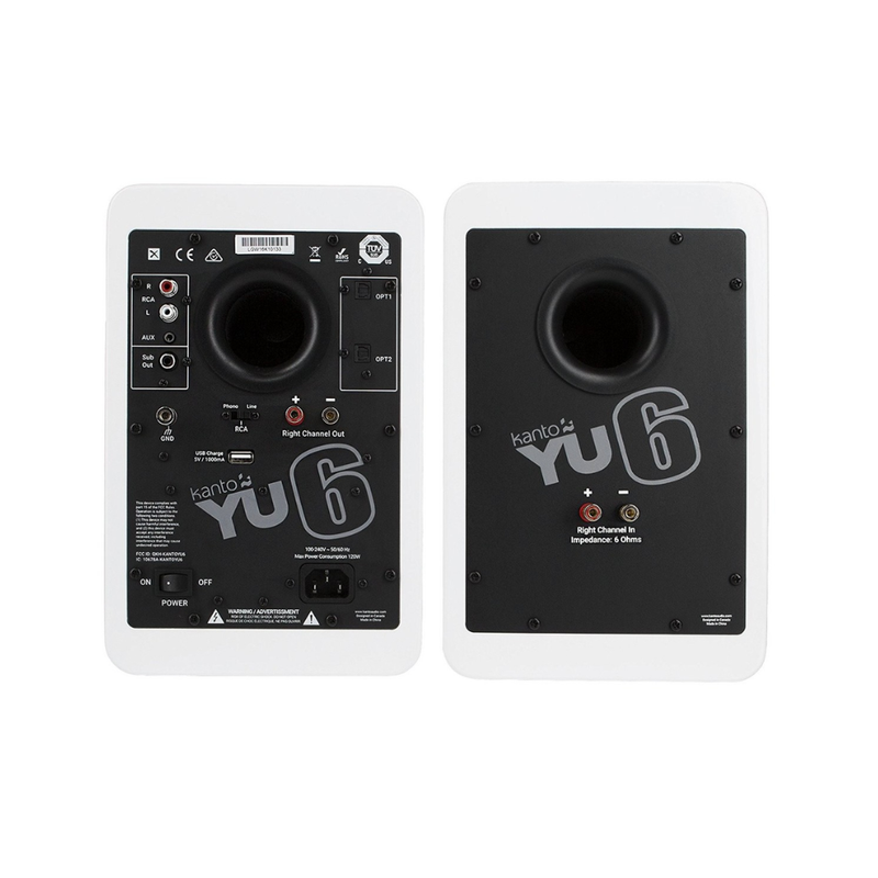 Kanto YU6MB Powered Bookshelf Speakers with Bluetooth and Phono Preamp, Type F and Type G Power Cords, Matte White (Sold in Pairs) - Image 3