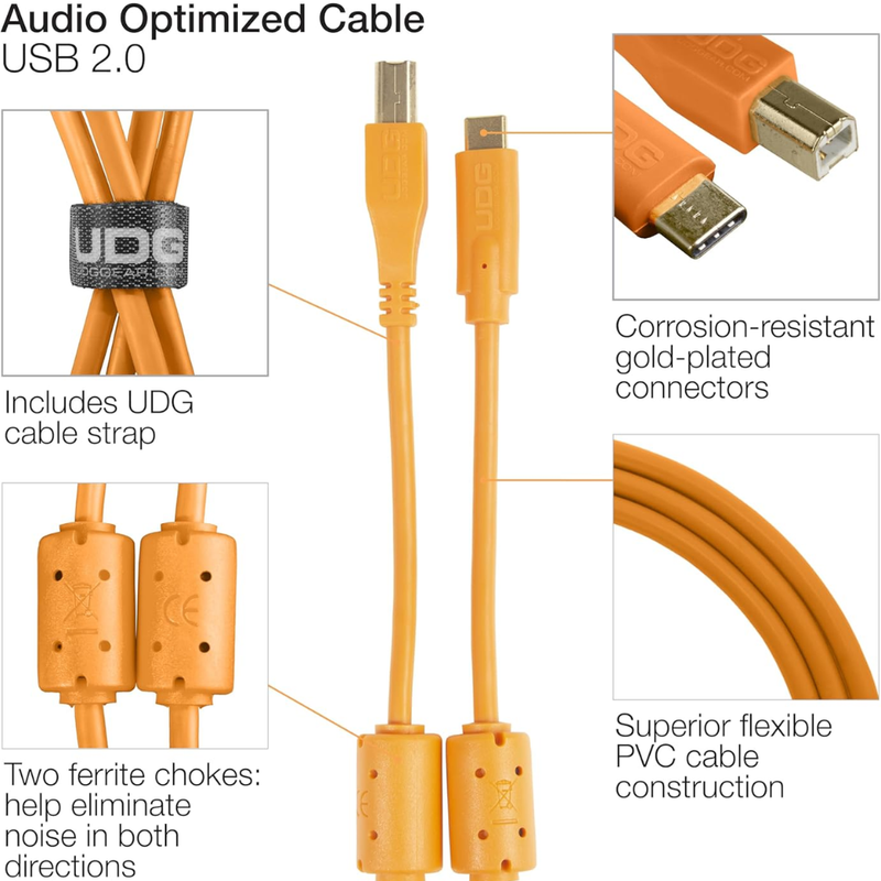 UDG Ultimate Audio Cable USB 2.0 C-B, Orange, Straight, 1.5 m - Image 2