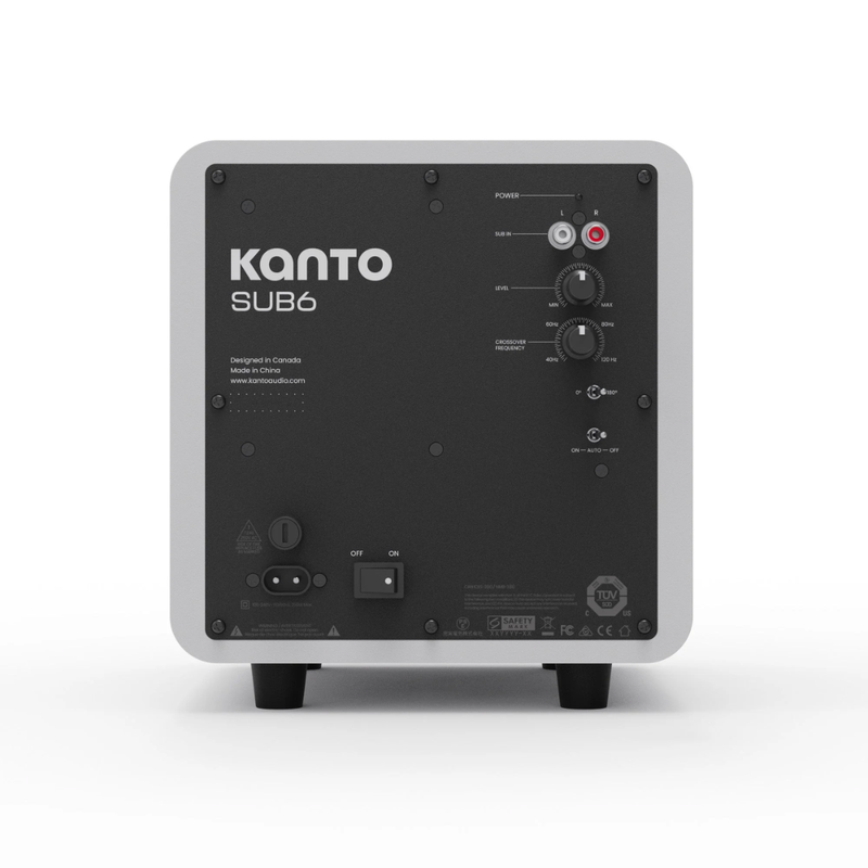 Kanto SUB6 Sealed Powered Subwoofer, 200W Peak Power, 6" Woofer, Vinyl, Type C and Type G Power Cords, Matte White / White Grille - Image 3
