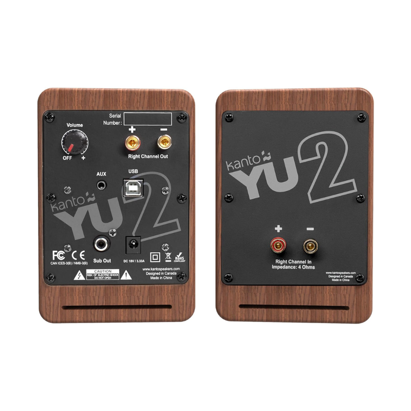 Kanto Audio YU2 Powered Desktop Computer Speakers, Type C and Type G Power Cords, Walnut (Sold in Pairs) - Image 5