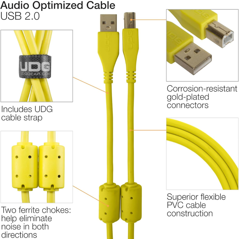 UDG Ultimate Audio Cable USB 2.0 A-B, Yellow, Straight, 2 m - Image 2
