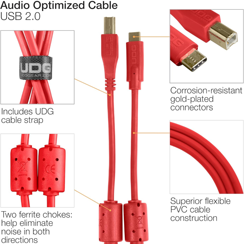 UDG Ultimate Audio Cable USB 2.0 C-B, Red, Straight, 1.5 m - Image 2