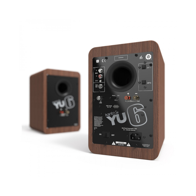 Kanto YU6MB Powered Bookshelf Speakers with Bluetooth and Phono Preamp, Type F and Type G Power Cords, Walnut (Sold in Pairs) - Image 7
