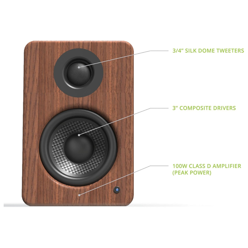 Kanto Audio YU2 Powered Desktop Computer Speakers, Type C and Type G Power Cords, Walnut (Sold in Pairs) - Image 4
