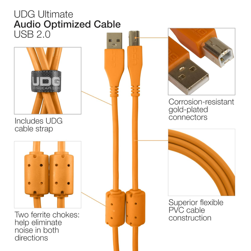 UDG Ultimate Audio Cable USB 2.0 A-B, Orange, Staight, 1 m - Image 2