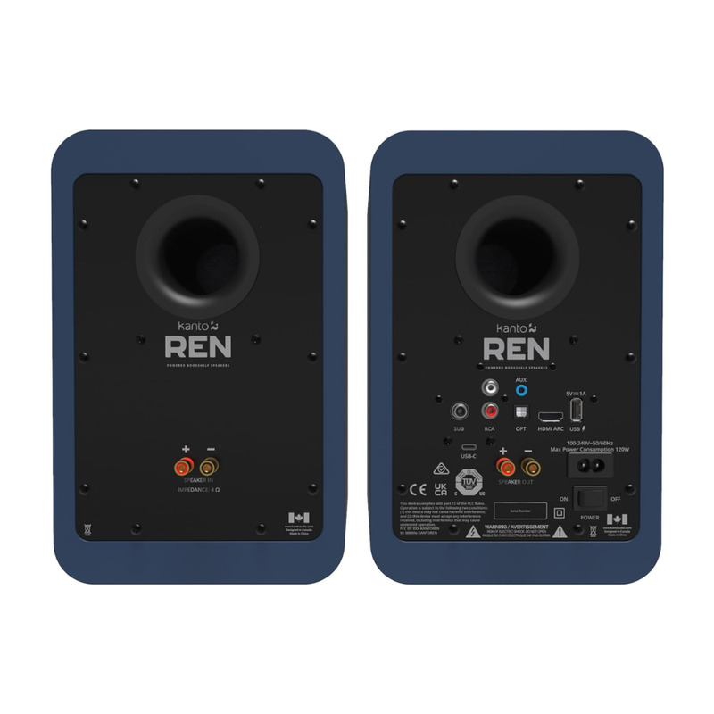 Kanto REN 200W Powered Speaker System with HDMI ARC Input, with Bluetooth 5.3 & USB-C Input, Type G Power Cord, Matte Blue (Sold in Pairs) - Image 5