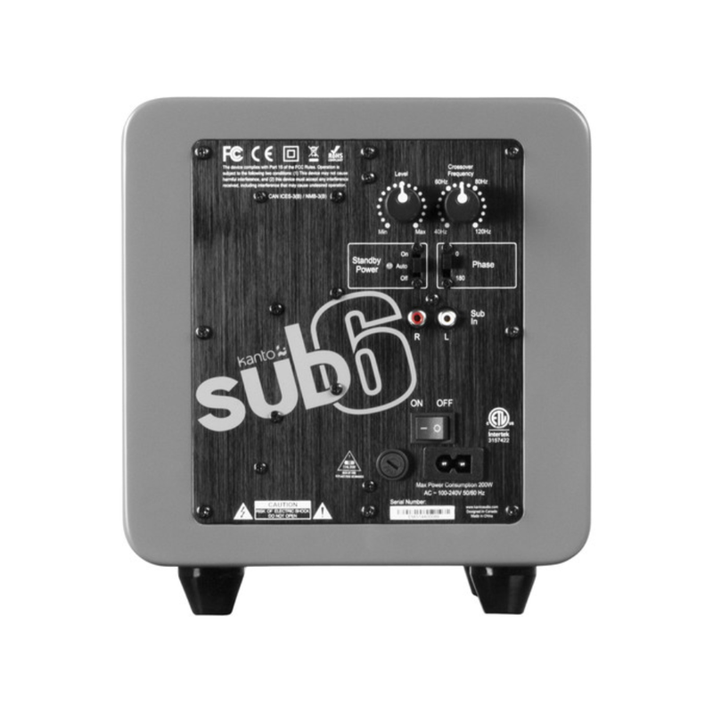 Kanto SUB6 Sealed Powered Subwoofer, 200W Peak Power, 6" Woofer, Vinyl, Type C and Type G Power Cords, Matte Grey - Image 3