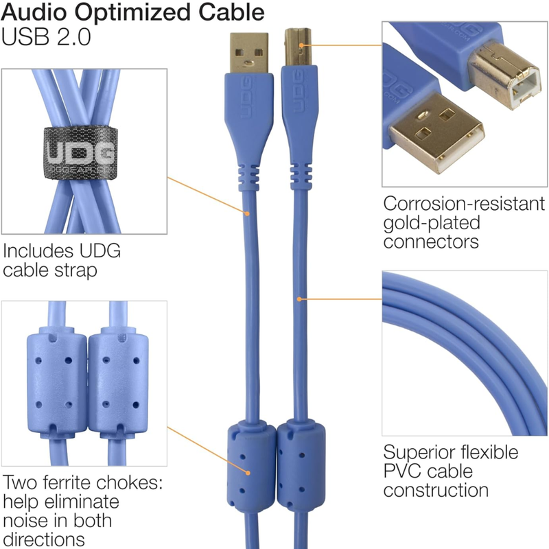 UDG Ultimate Audio Cable USB 2.0 A-B, Light Blue, Straight, 3 m - Image 3
