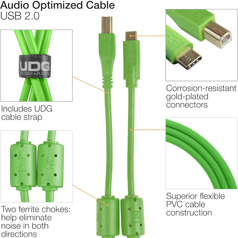 UDG Ultimate Audio Cable USB 2.0 C-B, Green, Straight, 1.5 m - Image 2